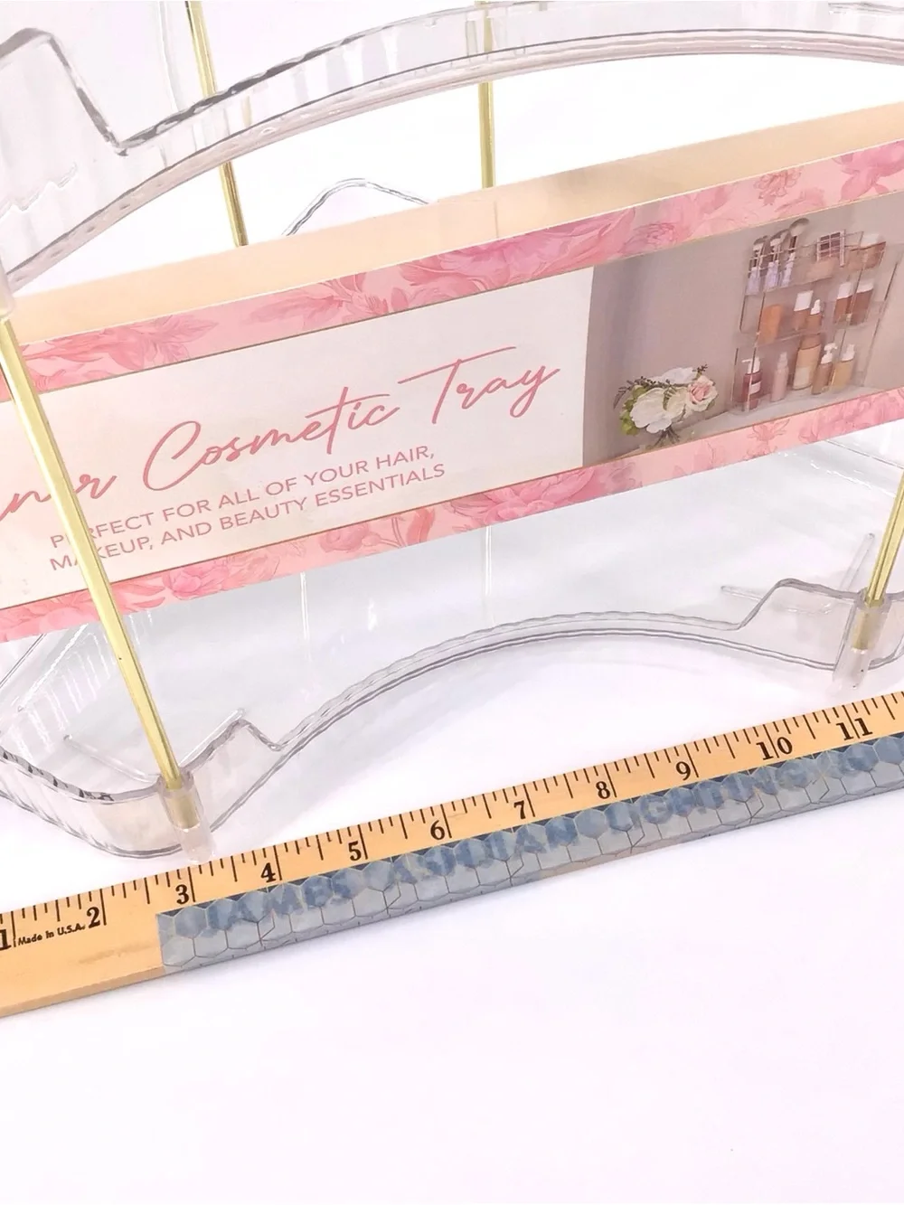 Thinkspace Beauty Clear & Gold 3-Tier Corner Cosmetic Tray New